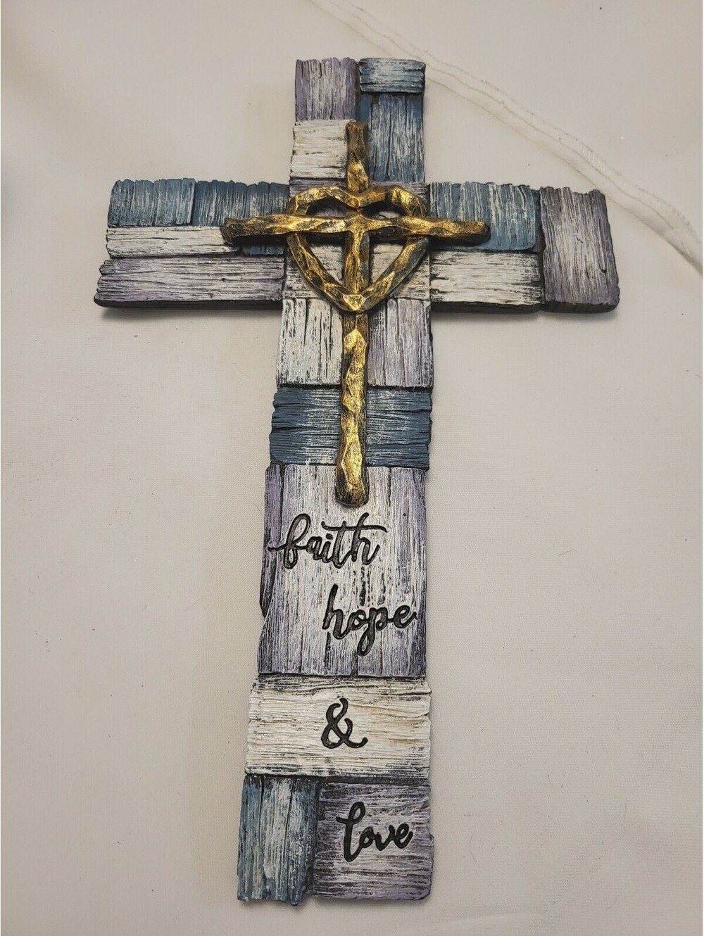 Faith Hope & Love Decorative Wall Cross with Gold Accent 12x7